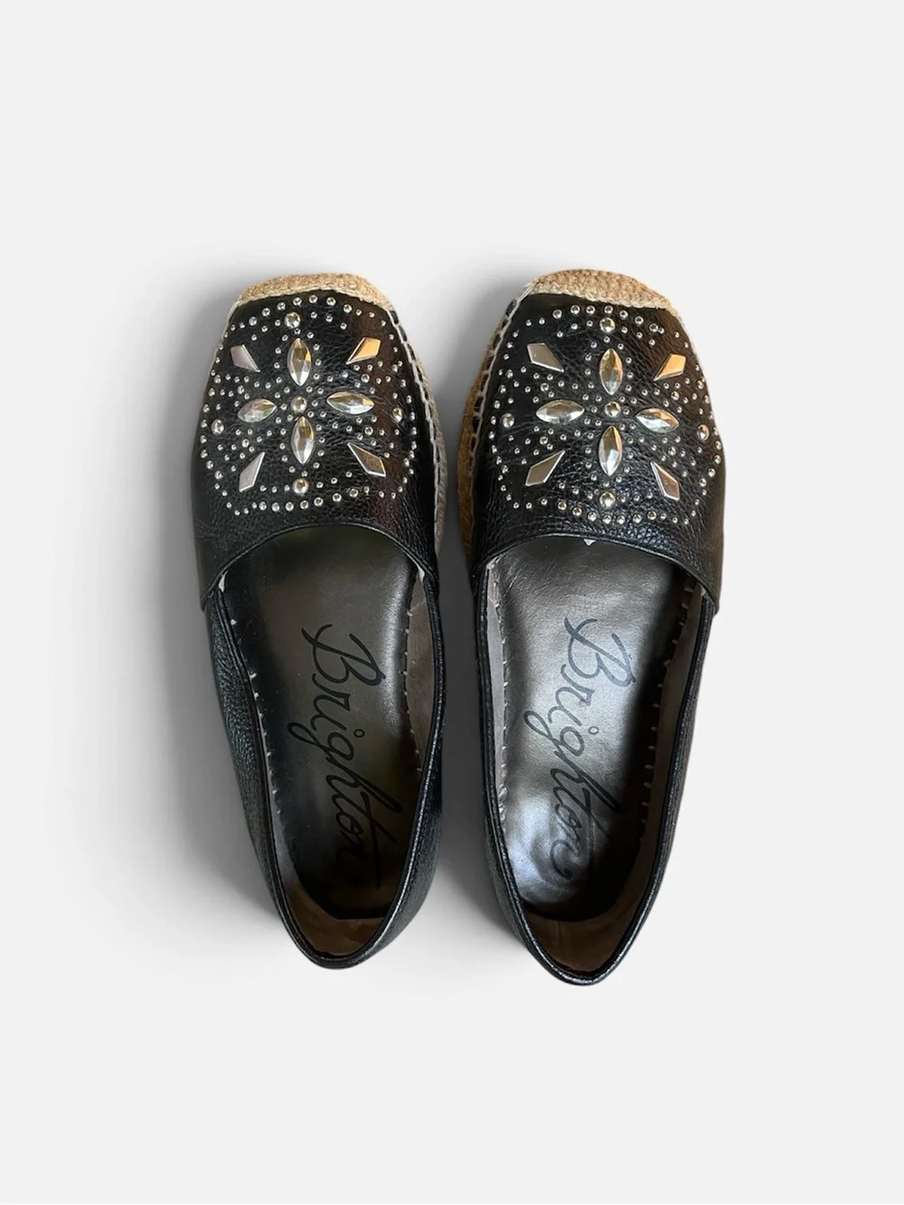 Brighton Jett Leather Studded Espadrille Moccasin Flat in Black Size 6